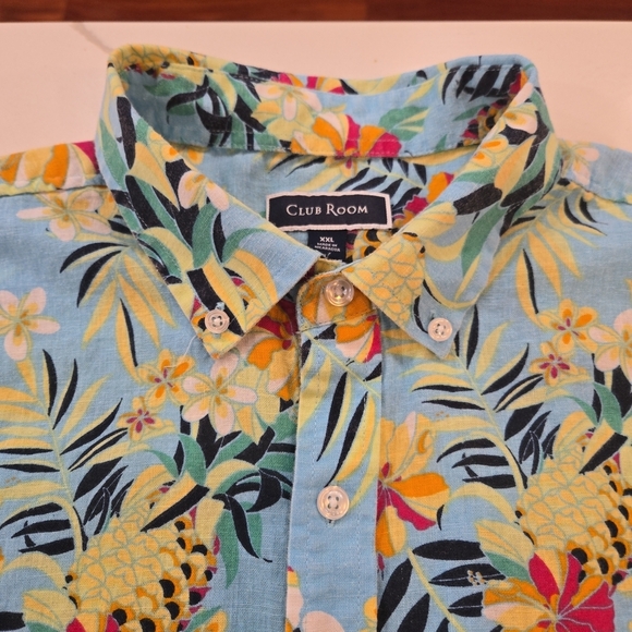 Linen Cotton Pineapple Floral Tropical Hawaiian Short Sleeve Button Down XXL - Picture 3 of 6